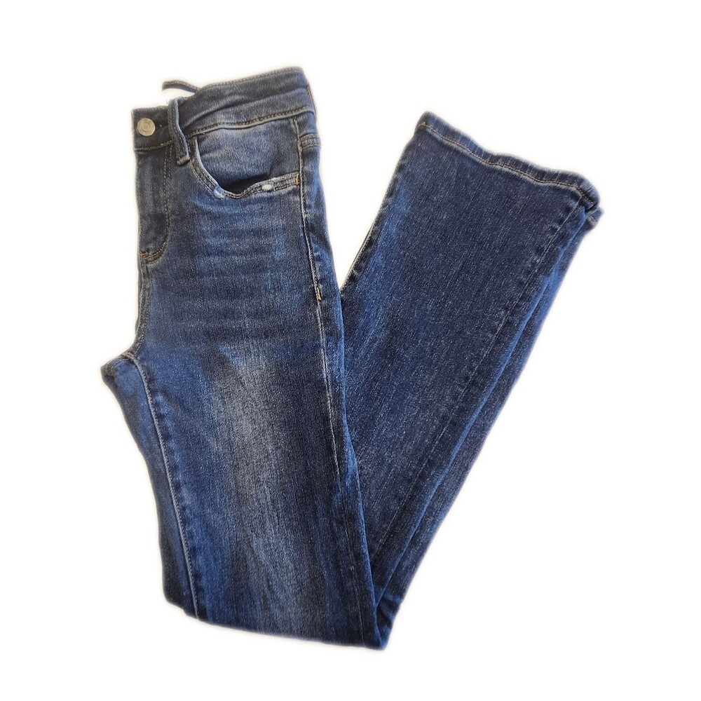 Vervet Mid Rise Dark Blue Wash Slim Bootcut Rigid Cotton Jeans, 24